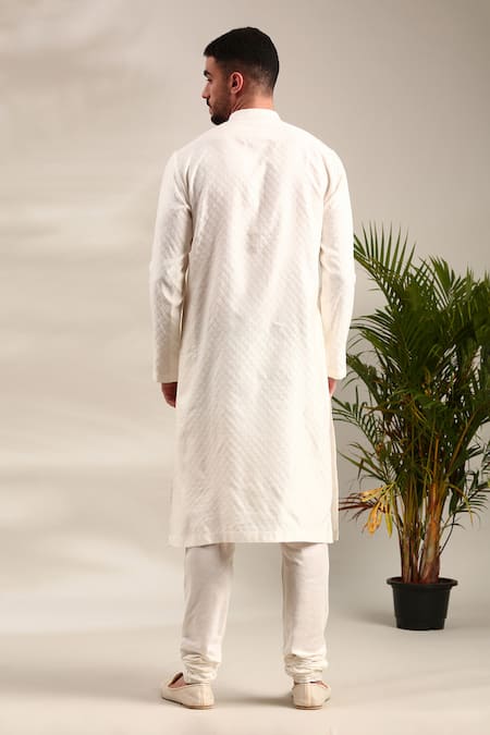 Mayank Modi - Men Ivory Geometric Flower Kurta Set For Kids