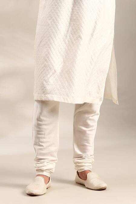 Shop_Mayank Modi - Men_Ivory Silk, Jacquard Geometric Flower Kurta Set For Kids_Online_at_Aza_Fashions
