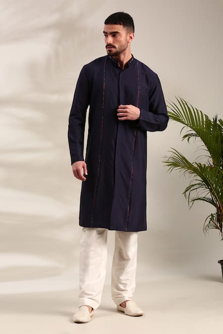 Mayank Modi - Men Front Open Solid Straight Kurta With Pant 