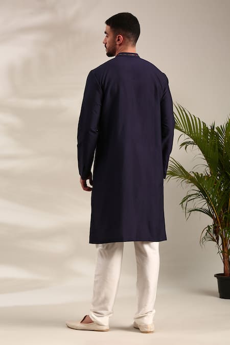 Mayank Modi - Men Blue Silk Cotton Kurta Set For Kids