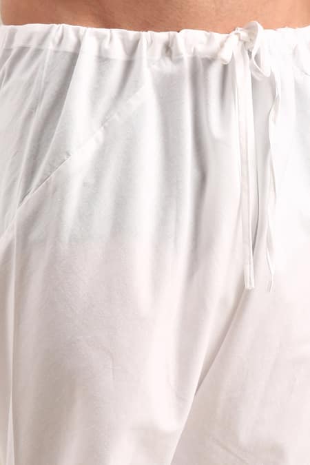 Shop Mayank Modi - Men Blue Linen Embroidery Thread Detailed Kurta And Churidar Set For Kids Shop_Mayank Modi - Men_Blue Linen Embroidery Thread Detailed Kurta And Churidar Set For Kids