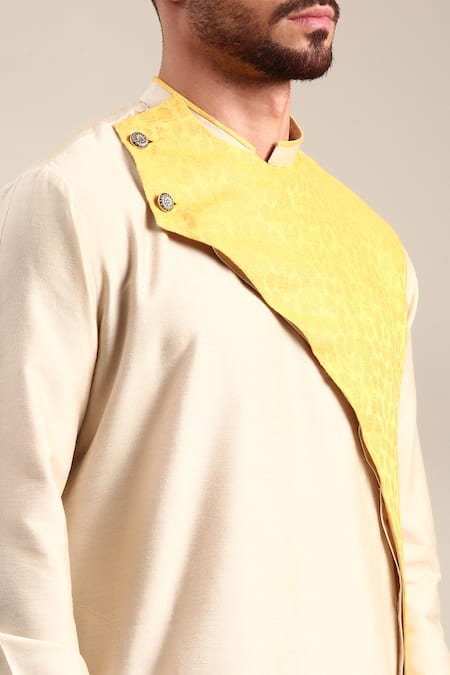 Buy_Mayank Modi - Men_Beige Silk, Linen Straight Kurta Set With Churidar For Kids_Online_at_Aza_Fashions