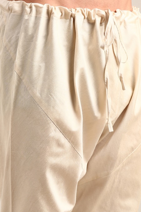 Shop_Mayank Modi - Men_Beige Silk, Linen Straight Kurta Set With Churidar For Kids