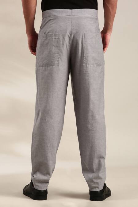 Mayank Modi - Men Grey Cotton Embroidery Patch Pocket Detailed Trouser at Aza Fashions Mayank Modi - Men_Grey Cotton Embroidery Patch Pocket Detailed Trouser _at_Aza_Fashions