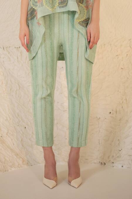 Oja Green Linen, Handloom Cotton Embroidery Floral Applique Work Shirt With Pant Online at Aza Fashions Oja_Green Linen, Handloom Cotton Embroidery Floral Applique Work Shirt With Pant _Online_at_Aza_Fashions