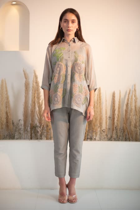 Oja Floral Patch Work Shirt With Pant 