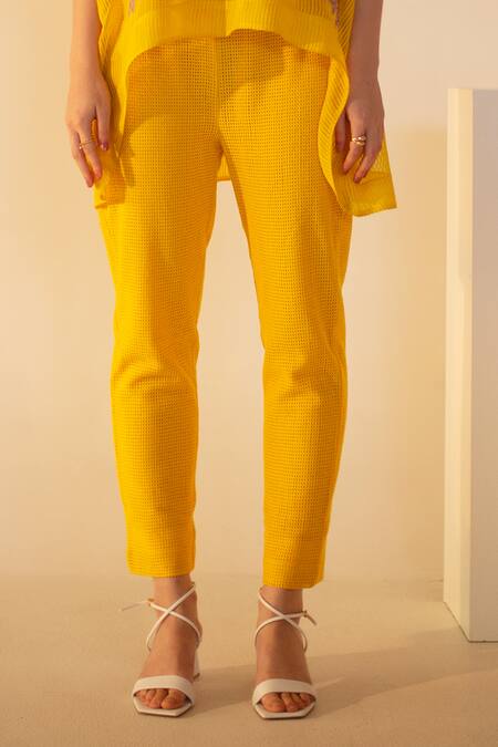 Oja Yellow Linen, Canvas Embroidery Collared Flora Crochet Work Shirt With Pant Online at Aza Fashions Oja_Yellow Linen, Canvas Embroidery Collared Flora Crochet Work Shirt With Pant _Online_at_Aza_Fashions