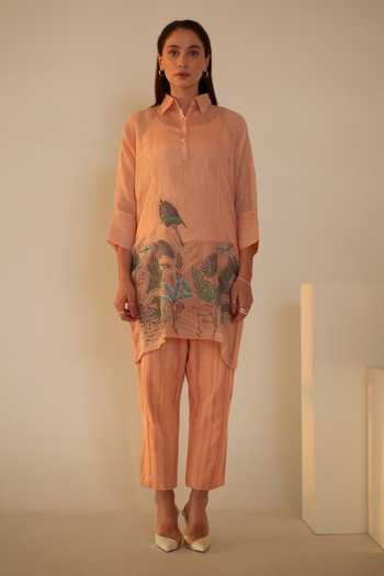 Oja Nature Motif Embroidered Kurta With Pant 