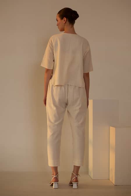 Oja Abstract Appliqued Crop Top & Pant Set 