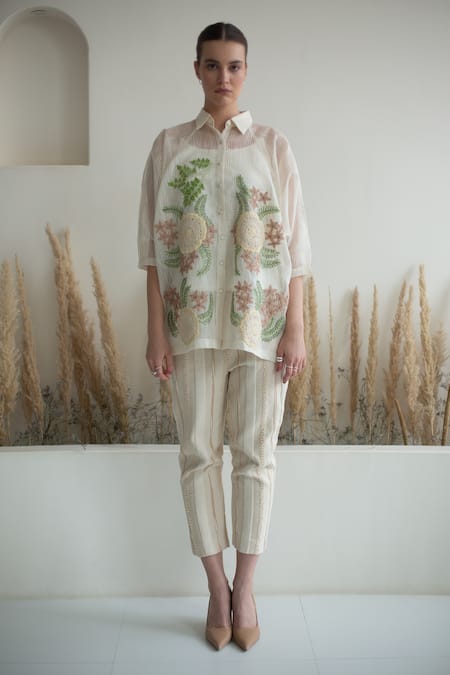 Oja Crochet Hand Embroidered Shirt & Pant Set 