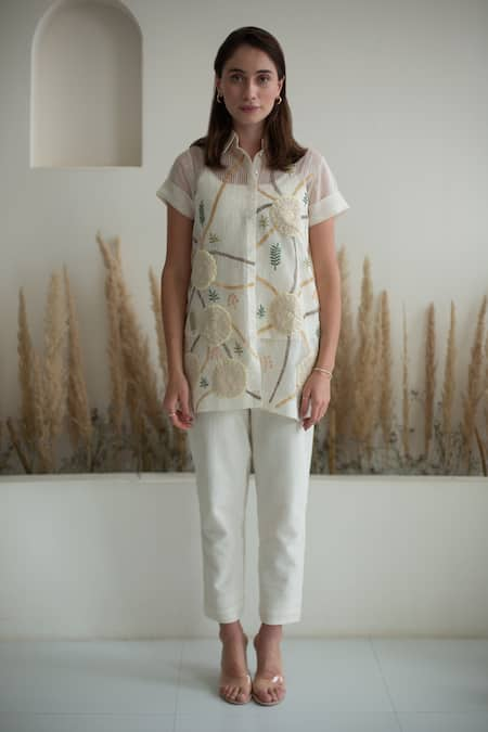 Oja Crochet Hand Embroidered Shirt Pant Set 