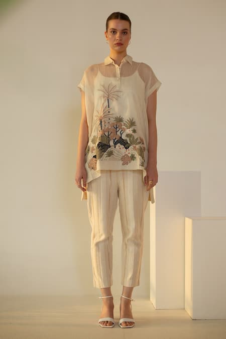 Oja Earthy Hand Embroidered Shirt Pant Set 