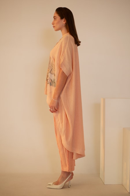 Shop_Oja_Pink Linen, Jersey, Handloom Cotton Embroidery, Earthy Hand Kurta Pant Set _Online_at_Aza_Fashions