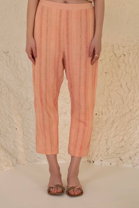 Buy_Oja_Pink Handloom Cotton Embroidery Earthy Hand Appliqued Bomber Jacket Pant Set _Online_at_Aza_Fashions