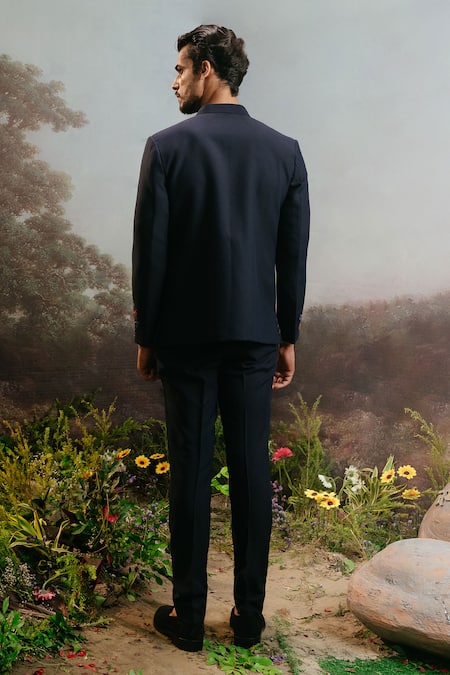 Shop Yajy By Aditya Jain Blue Wool Embroidery Mriga Forest Bandhgala And Pant Set at Aza Fashions Shop_Yajy By Aditya Jain_Blue Wool Embroidery Mriga Forest Bandhgala And Pant Set _at_Aza_Fashions