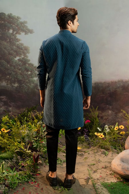 Shop Yajy By Aditya Jain Blue Embroidery Nala French Knot Kurta And Pant Set at Aza Fashions Shop_Yajy By Aditya Jain_Blue Embroidery Nala French Knot Kurta And Pant Set _at_Aza_Fashions