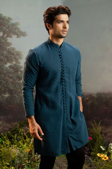 Buy Yajy By Aditya Jain Blue Embroidery Nala French Knot Kurta And Pant Set Online at Aza Fashions Buy_Yajy By Aditya Jain_Blue Embroidery Nala French Knot Kurta And Pant Set _Online_at_Aza_Fashions