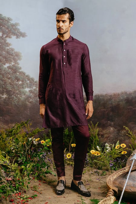 Shop Yajy By Aditya Jain Purple Silk Sampati Pintucked Kurta And Pant Set at Aza Fashions Shop_Yajy By Aditya Jain_Purple Silk Sampati Pintucked Kurta And Pant Set _at_Aza_Fashions
