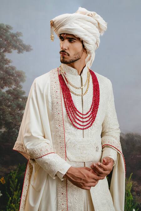 Shop Yajy By Aditya Jain Ivory Silk Embroidery Trishira Sherwani Set Online at Aza Fashions Shop_Yajy By Aditya Jain_Ivory Silk Embroidery Trishira Sherwani Set _Online_at_Aza_Fashions