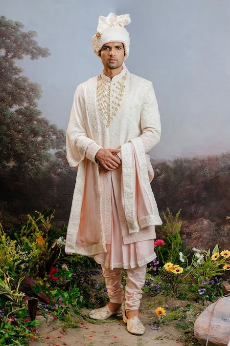 Yajy By Aditya Jain Pink Bamboo, Silk Embroidery Vishrava Ombre Sherwani Set Online at Aza Fashions Yajy By Aditya Jain_Pink Bamboo, Silk Embroidery Vishrava Ombre Sherwani Set _Online_at_Aza_Fashions