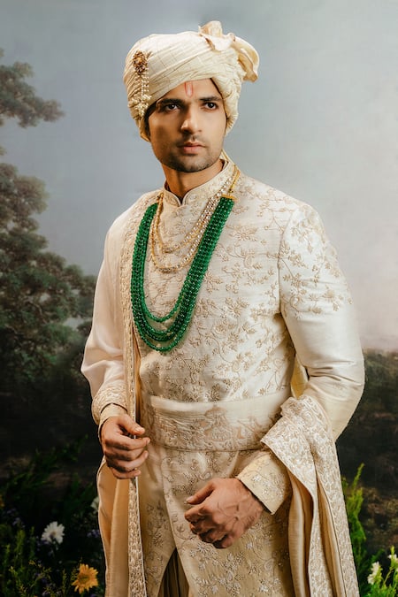 Buy_Yajy By Aditya Jain_Ivory Silk Embroidery Vishrava Ombre Sherwani Set _Online_at_Aza_Fashions