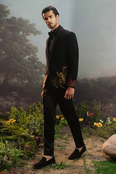 Buy Yajy By Aditya Jain Black Wool Sequins, Embroidery Ahalya Wild Forest Tuxedo Set Online at Aza Fashions Buy_Yajy By Aditya Jain_Black Wool Sequins, Embroidery Ahalya Wild Forest Tuxedo Set _Online_at_Aza_Fashions