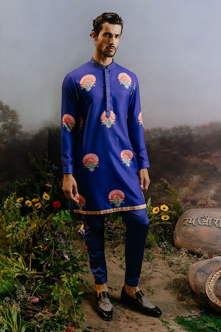 YAJY by Aditya Jain Amrit Padma Motif Print Kurta With Trouser 