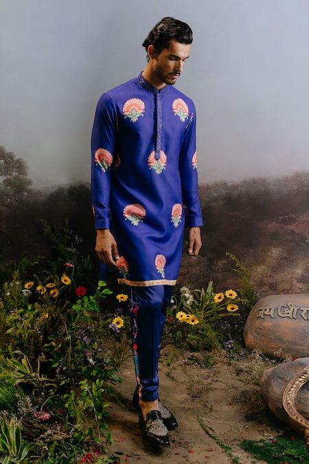 Yajy By Aditya Jain Amrit Padma Motif Print Kurta With Trouser 