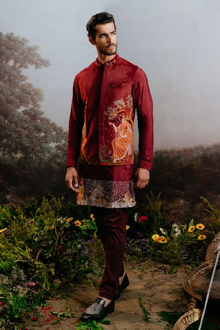 Yajy By Aditya Jain Ram Setu Embroidered Bundi Kurta Set 