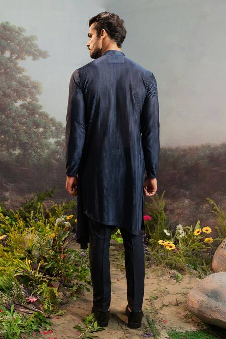 Yajy By Aditya Jain Indra Accordion Pleated Draped Asymmetric Kurta With Trouser 