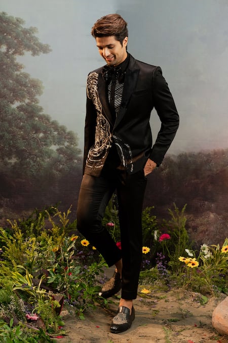 Yajy By Aditya Jain Khara Tiger Embroidered Tuxedo Set 