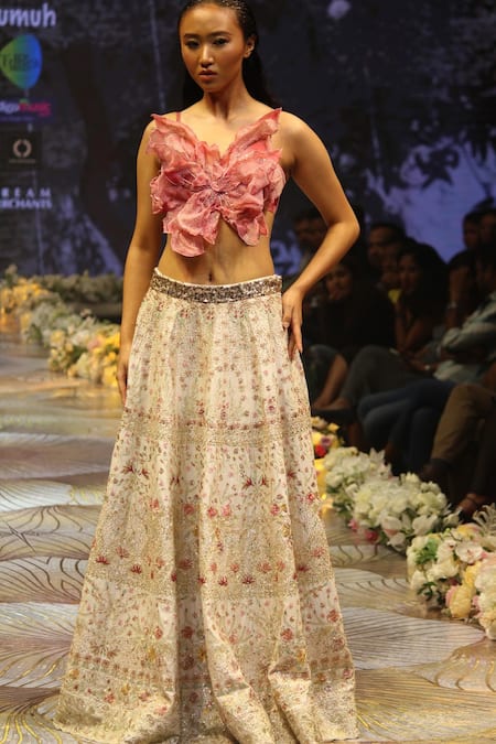 Rahul Singh Hand Embroidered Lehenga With Appliqued Blouse 