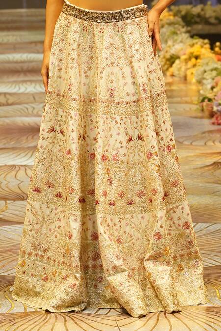 Rahul Singh_Peach Chanderi Silk Sequins, Applique, Hand Embroidered Lehenga With Blouse _Online_at_Aza_Fashions