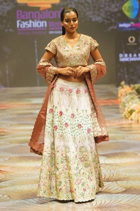 Rahul Singh_Gold Silk, Sequins, Beads, Threadwork Bridal Lehenga Set _Online_at_Aza_Fashions