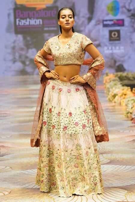 Buy_Rahul Singh_Gold Silk, Sequins, Beads, Threadwork Bridal Lehenga Set _Online_at_Aza_Fashions