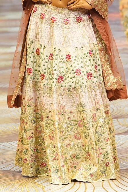 Shop_Rahul Singh_Gold Silk, Sequins, Beads, Threadwork Bridal Lehenga Set _Online_at_Aza_Fashions