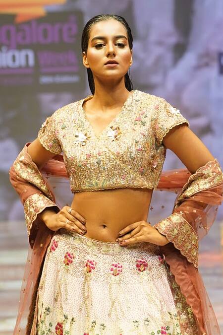 Rahul Singh_Gold Silk, Sequins, Beads, Threadwork Bridal Lehenga Set _at_Aza_Fashions