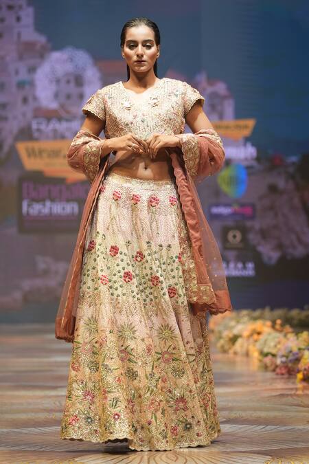 Buy_Rahul Singh_Gold Silk, Sequins, Beads, Threadwork Bridal Lehenga Set 