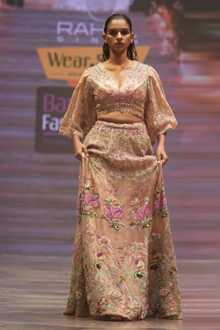 Rahul Singh_Gold Chanderi Silk Sequins, Beads, Resham Bridal Lehenga And Blouse Set _Online_at_Aza_Fashions