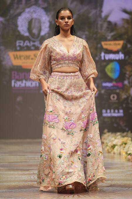 Buy_Rahul Singh_Gold Chanderi Silk Sequins, Beads, Resham Bridal Lehenga And Blouse Set _Online_at_Aza_Fashions