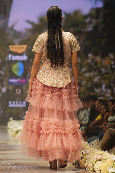 Rahul Singh Stripe Embroidered Jacket Skirt Set 