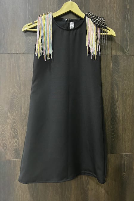 Little Weird By Neha Kankaria Studded Shoulder Patch Dress 