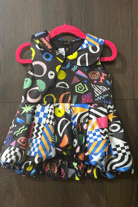 Little Weird By Neha Kankaria Abstract Print Asymmetric Collar Dress 