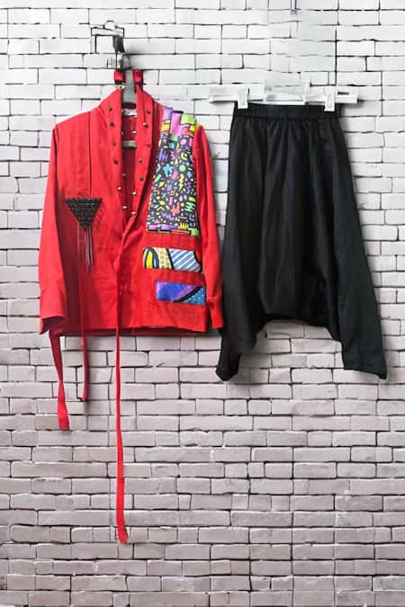 Little Weird By Neha Kankaria Patchwork Jacket & Harrem Pant Set 