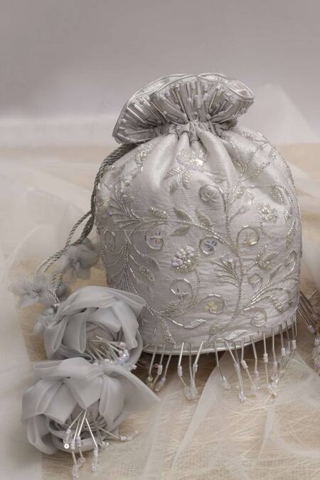 Vareli Bafna Silver Embroidery Opal Potli Bag Online at Aza Fashions Vareli Bafna_Silver Embroidery Opal Potli Bag _Online_at_Aza_Fashions