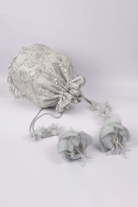 Buy Vareli Bafna Silver Embroidery Opal Potli Bag Online at Aza Fashions Buy_Vareli Bafna_Silver Embroidery Opal Potli Bag _Online_at_Aza_Fashions