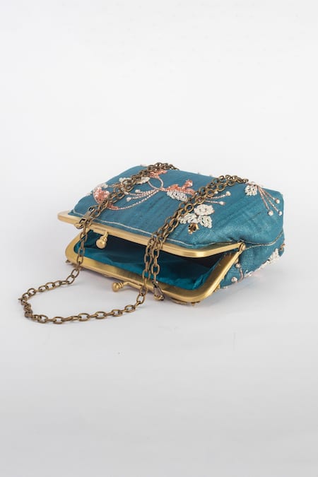 Buy_Vareli Bafna_Blue Embroidery Shehazadi Clutch _Online_at_Aza_Fashions