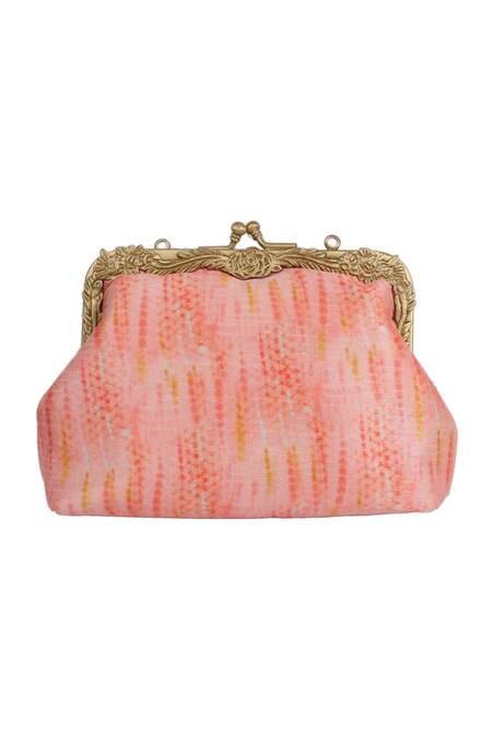 Vareli Bafna Peach Print Bandhani Clutch Online at Aza Fashions Vareli Bafna_Peach Print Bandhani Clutch _Online_at_Aza_Fashions