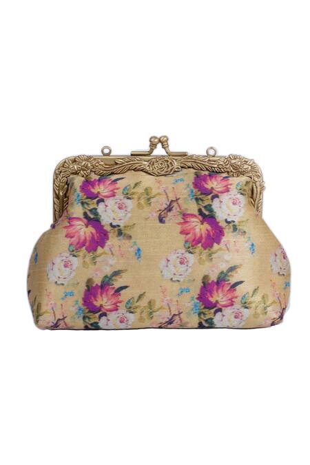 Buy_Vareli Bafna_Gold Guldasta Print Clutch _Online_at_Aza_Fashions