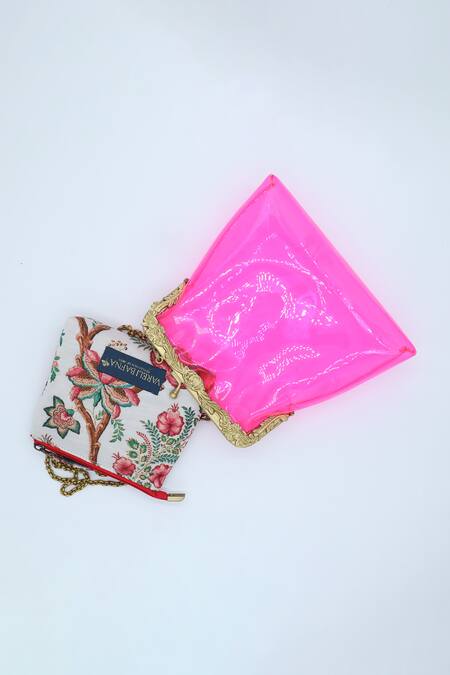 Buy Vareli Bafna Pink Printed Pouch Zahri Vinyl Clutch With Online at Aza Fashions Buy_Vareli Bafna_Pink Printed Pouch Zahri Vinyl Clutch With_Online_at_Aza_Fashions